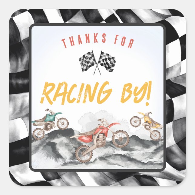 Motor Dirt Bike Geburtstagsparty Gefallen Quadratischer Aufkleber (Vorderseite)