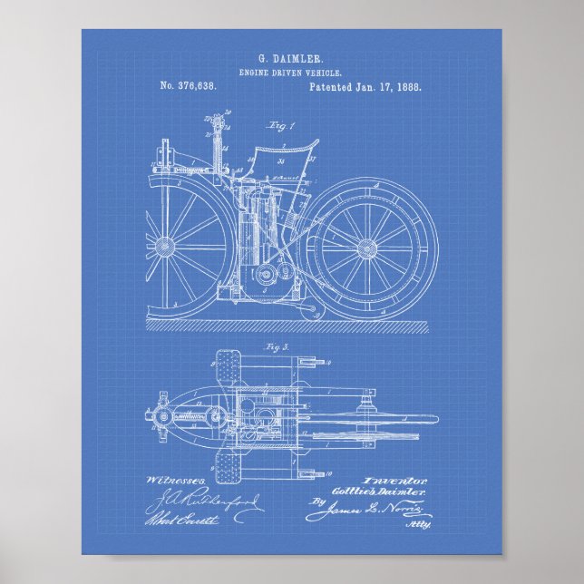 Motor Driven Vehicle 1888 Patent Art Blueprint Poster (Vorne)