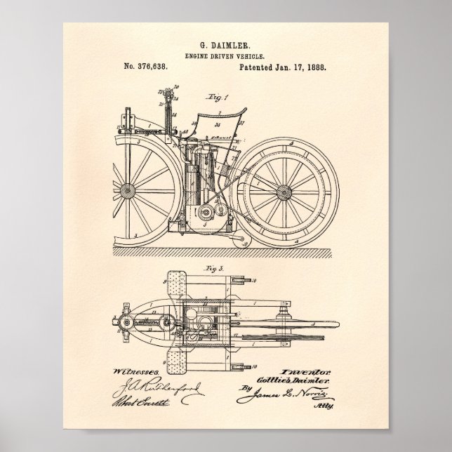 Motor Driven Vehicle 1888 Patent Art Old Peper Poster (Vorne)