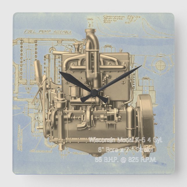 Motor frühes K Wisconsin-BewegungsMilwaukee Quadratische Wanduhr (Vorderseite)