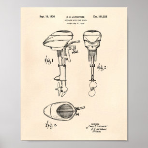 Motor Für Boote 1936 Patent Kunst Altes Papier Poster