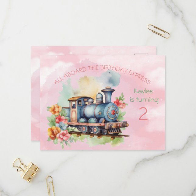 Motor Girl 2. Geburtstag Einladung Postkarte (Vorderseite/Rückseite Beispiel)