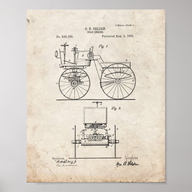 Motor-Patent für Straßen - Altes Aussehen Poster (Vorne)