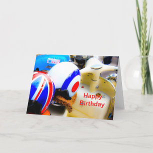 Motor Scooter Helmets Happy Birthday Card Karte
