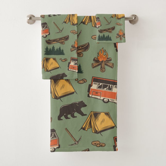 Motor Zuhause Camp Abenteuer Muster Badhandtuch Set (Insitu)