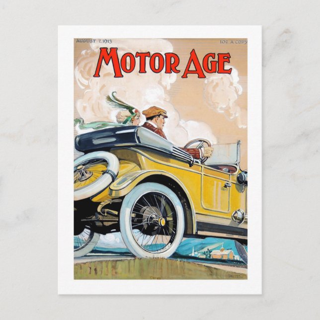 Motoralter Couple Car Retro Vintager Stil Postkarte (Vorderseite)