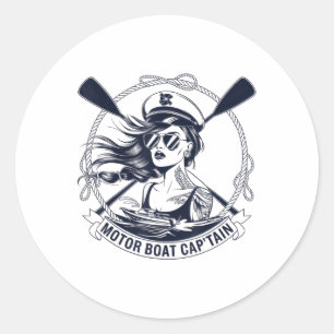 Motorboot Captain Men Women Chummy Pontoon Boatin Runder Aufkleber