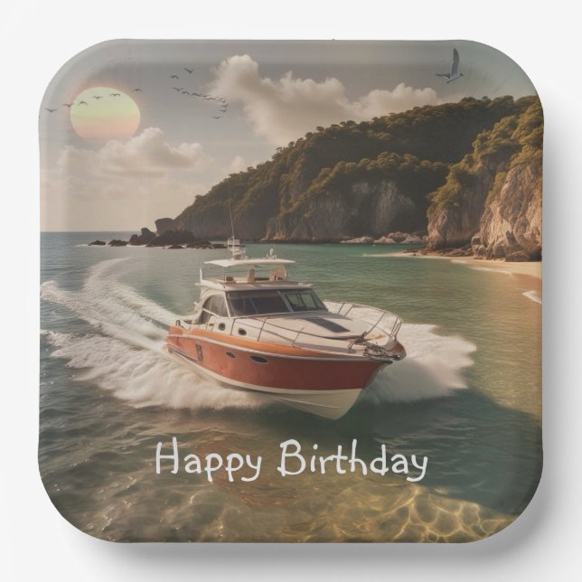 Motorboot Geburtstag Pappteller (Vorderseite)