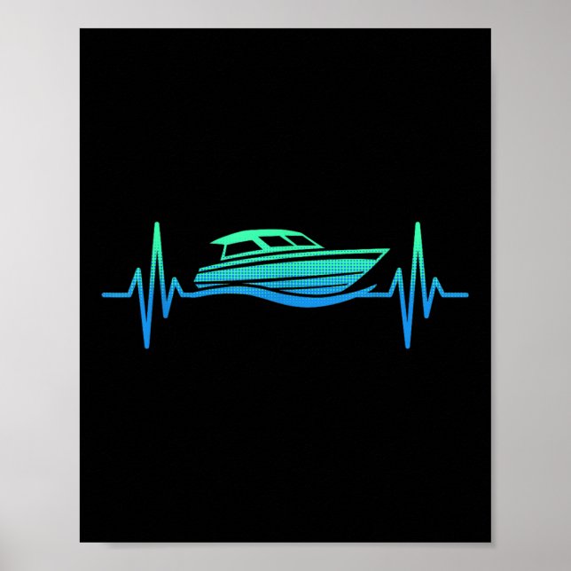 Motorboot Herzschlag Motorboating Kapitän  Poster (Vorne)