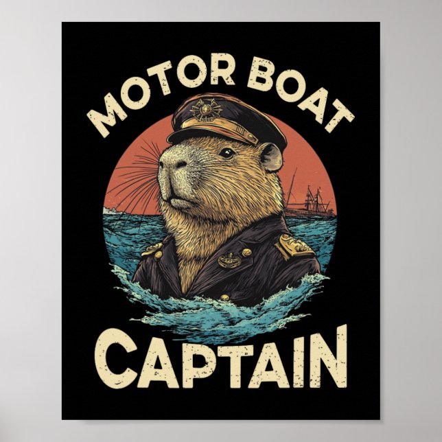 Motorboot Kapitän Funny Capybara Mariner Poster (Vorne)