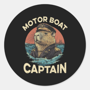 Motorboot Kapitän Funny Capybara Mariner Runder Aufkleber