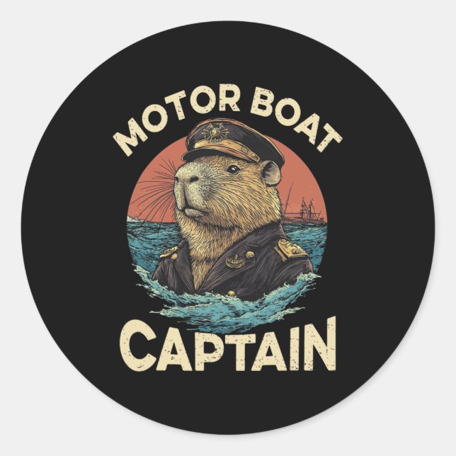 Motorboot Kapitän Funny Capybara Mariner Runder Aufkleber (Vorderseite)