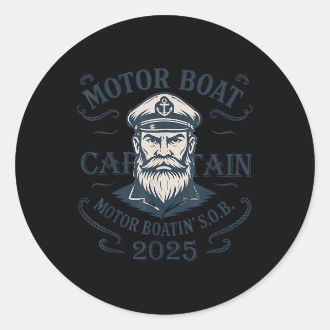 Motorboot Kapitän Funny Pontoon Boot Motor Bootmot Runder Aufkleber (Vorderseite)