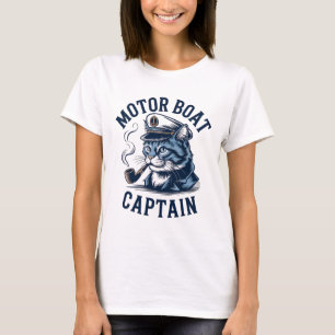 Motorboot Kapitän Katze Shirt Lustig Angeln Ponton