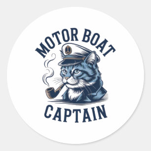Motorboot Kapitän Katze Shirt Lustig Angeln Ponton Runder Aufkleber