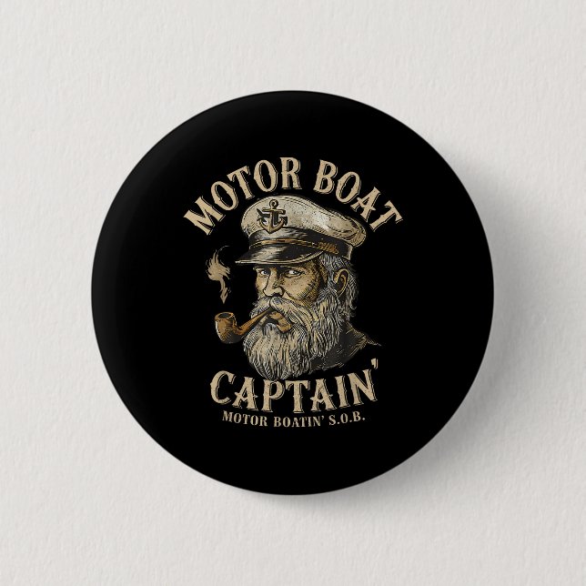 Motorboot Kapitän Lustig Ponton Bootfahren Motorbo Button (Vorderseite)
