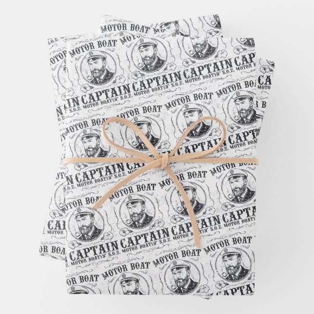 Motorboot Kapitän Lustig Pontoon Bootfahren Geschenkpapier Set (Beispiel)