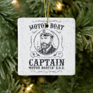 Motorboot Kapitän Lustig Pontoon Bootfahren Keramikornament