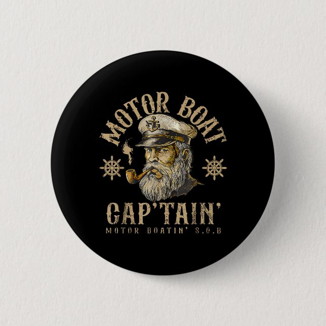 Motorboot Kapitän Lustig Pontoon Bootfahren Motor Button (Vorderseite)