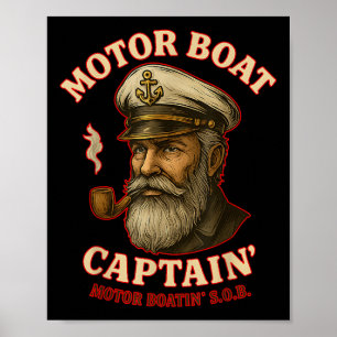 Motorboot Kapitän Lustig Pontoon Bootfahren Motor Poster