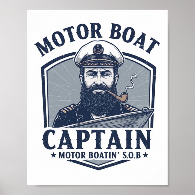 Motorboot Kapitän Lustig Pontoon Bootfahren Motorb Poster (Vorne)