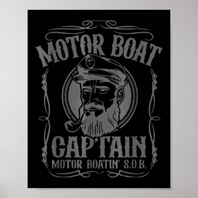 Motorboot Kapitän Lustig Pontoon Bootfahren Motorb Poster (Vorne)