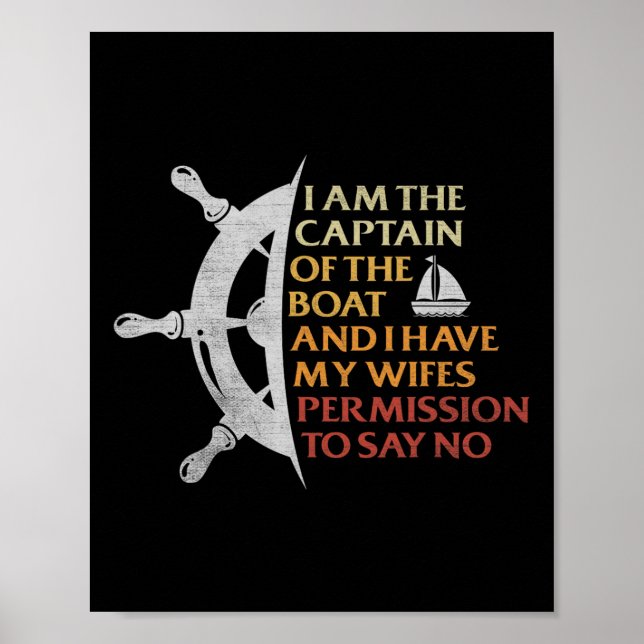 Motorboot Kapitän Sail Pontoon Boot Segler Spaß Poster (Vorne)