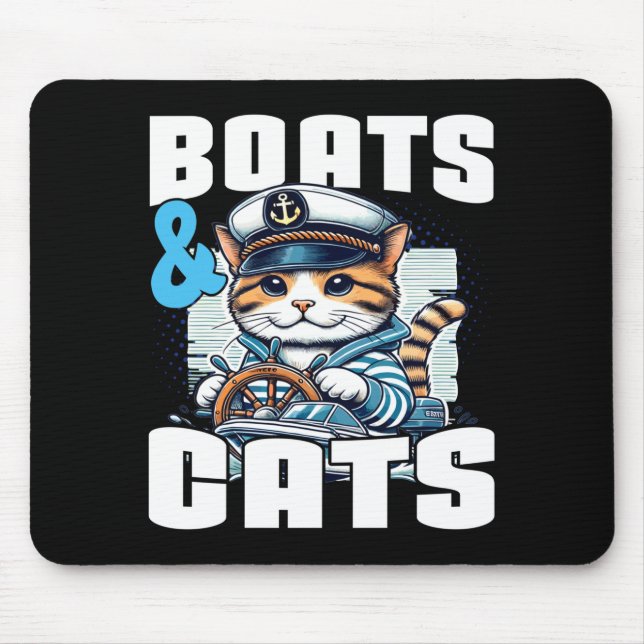 Motorboot Katze Kapitän Schnellboot Besitzer Motor Mousepad (Vorne)