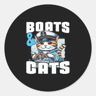 Motorboot Katze Kapitän Schnellboot Besitzer Motor Runder Aufkleber