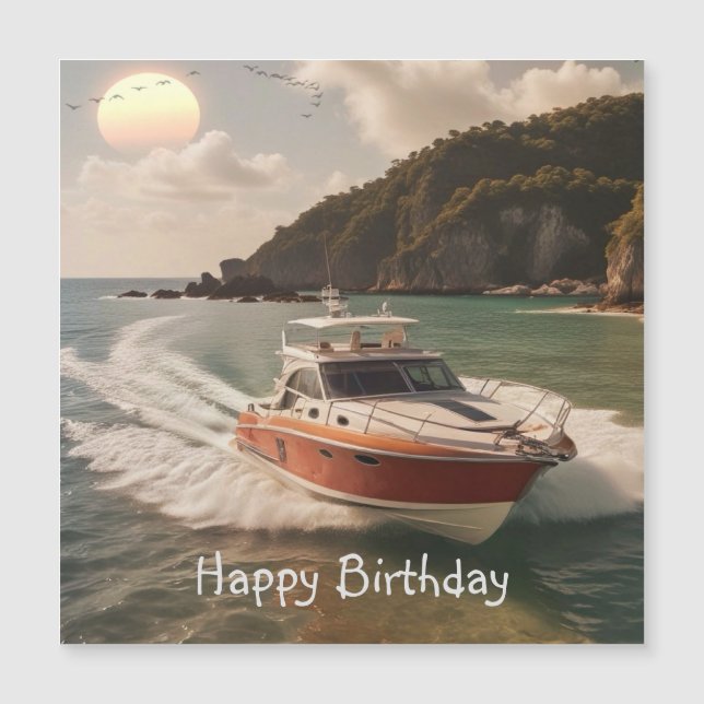 Motorboot Magnetic Birthday Card Magnetkarte (Vorderseite)