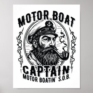 Motorboot-S.o.b. Vintage-Pontonkapitän auf dem See Poster