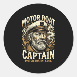 Motorboot-Sob Motorboot-Kapitän Pontonsee Runder Aufkleber
