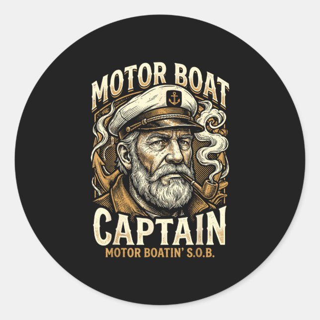 Motorboot-Sob Motorboot-Kapitän Pontonsee Runder Aufkleber (Vorderseite)