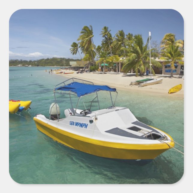 Motorboot und Bananenboot Quadratischer Aufkleber (Vorderseite)