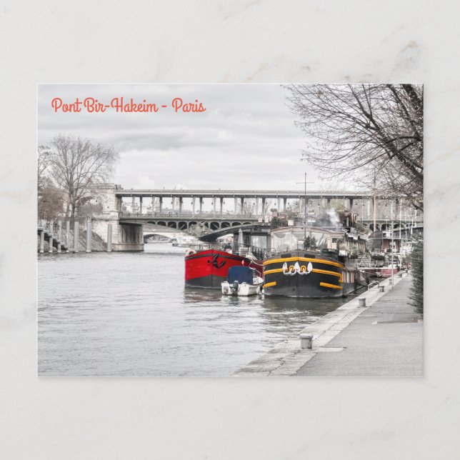 Motorboote in der Nähe von Pont Bir-Hakeim - Paris Postkarte (Vorderseite)