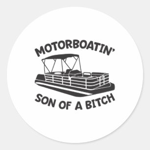 Motorbootfahren Sohn eines Pontonboots Lustiges Bo Runder Aufkleber
