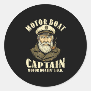 Motorbootkapitän lustiges Pontonbootfahren Motor Runder Aufkleber