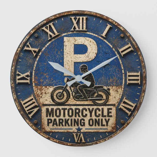 Motorcycle Biker Garage Decor Rustic Man Cave Wall Große Wanduhr (Vorderseite)