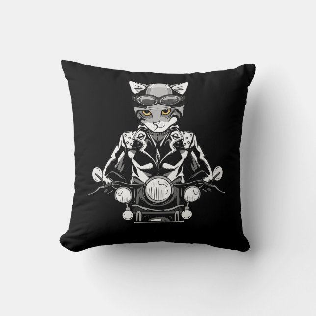Motorcycle Biker Motorbike Rider Biker Cat Kissen (Vorderseite)