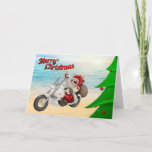Motorcycle Santa Christmas Card Feiertagskarte<br><div class="desc">Motorcycle Santa Christmas Card on Beach</div>