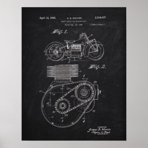 Motorcycle Shaft Drive 1943 Patent Chalkboard Poster