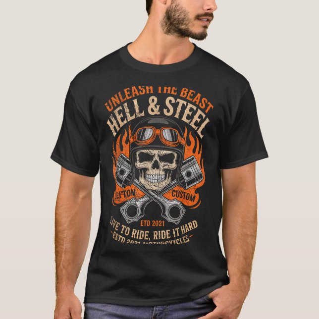 Motorcycle Skull And Ston Crossbones For Men Biker T-Shirt (Vorderseite)
