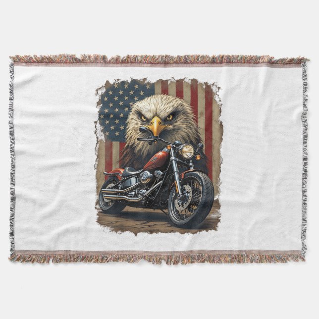 Motorcycle USA Flag Retro Biker Chopper Decke (Vorderseite)