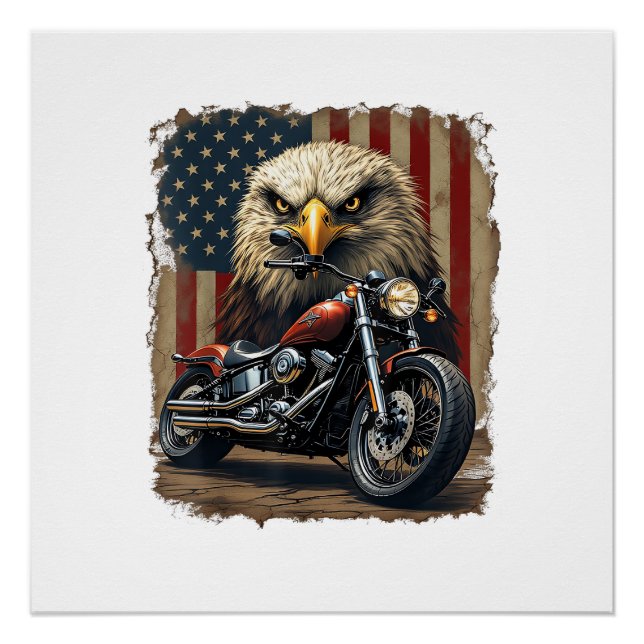 Motorcycle USA Flag Retro Biker Chopper Poster (Vorderseite)