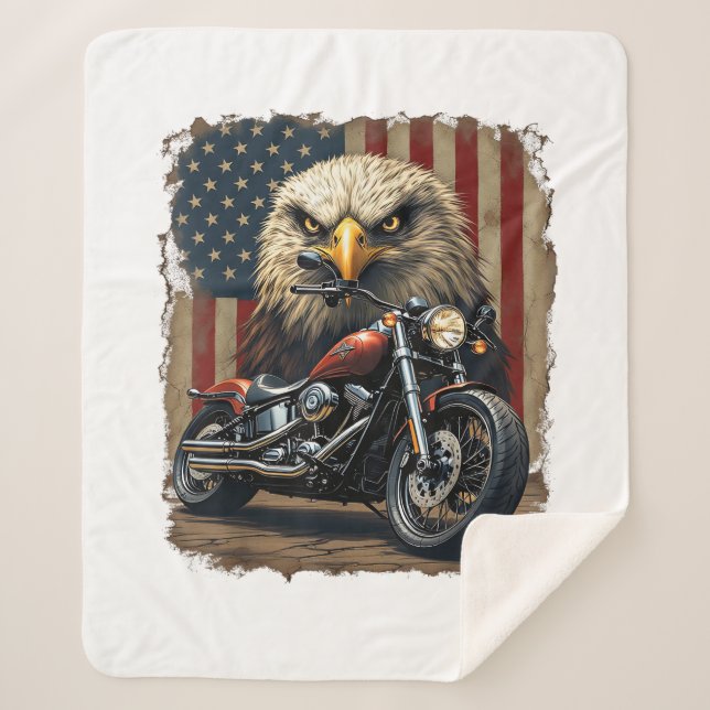 Motorcycle USA Flag Retro Biker Chopper Sherpadecke (Vorderseite)