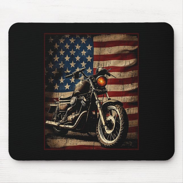 Motorcycle Usa Flag Retro Biker  Mousepad (Vorne)