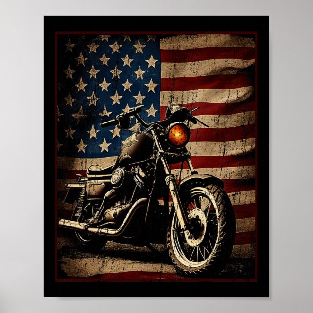Motorcycle Usa Flag Retro Biker  Poster (Vorne)