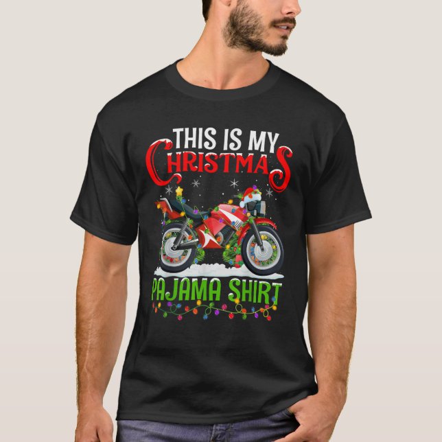 Motorcycle Xmas Lights This Is My Christmas Pajama T-Shirt (Vorderseite)
