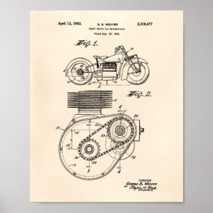Motorcycles 1943 Patent Art Old Peper Poster