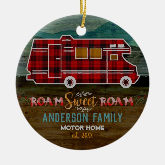 Motorhome RV Camper Travel Van Rustic Personalized Keramikornament (Vorne)